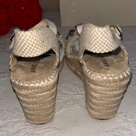 Anne Klein Cream Espadrille Wedges with Gem Accents - Picture 6 of 10